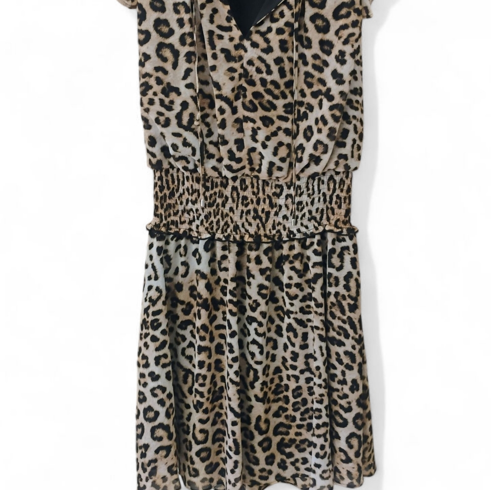 Karl Lagerfeld Paris Leopard Print Bambi Sheer Flutter Sleeve Dress Sz 4 - Picture 4 of 7